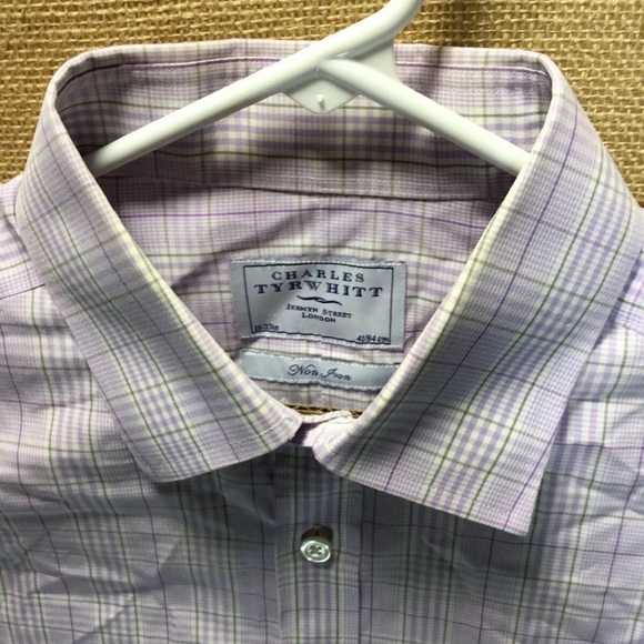 Charles Tyrwhitt 16/33 Non Iron Lilac Plaid Check - Picture 4 of 7